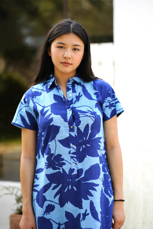 Carrie Cotton Dress Navy-Blue Hand Home