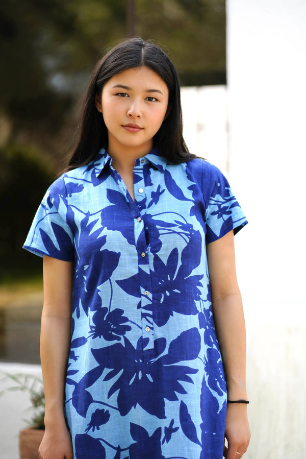 Carrie Cotton Dress Navy-Blue Hand Home