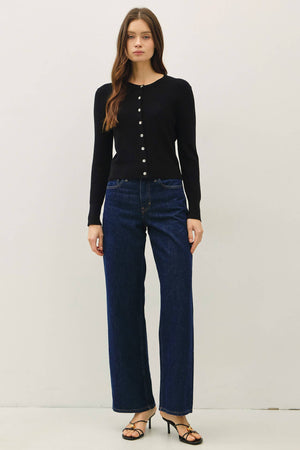 Ribbed Crewneck Cardigan-Blue Hand Home