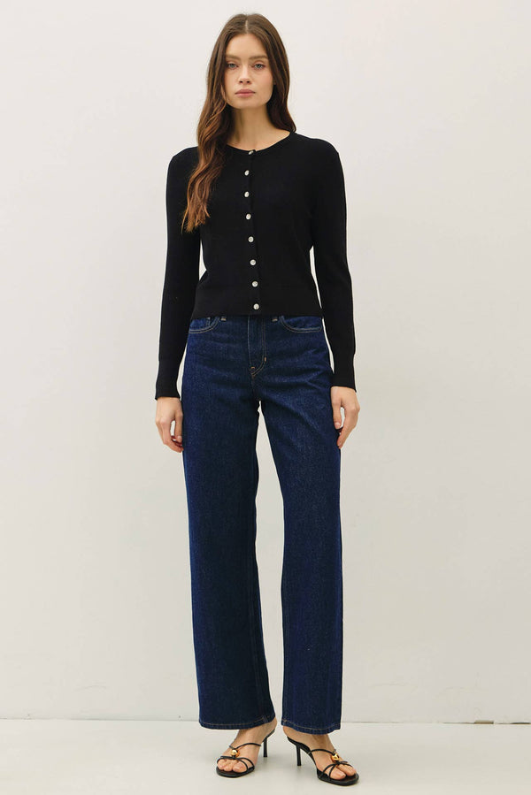 Ribbed Crewneck Cardigan-Blue Hand Home