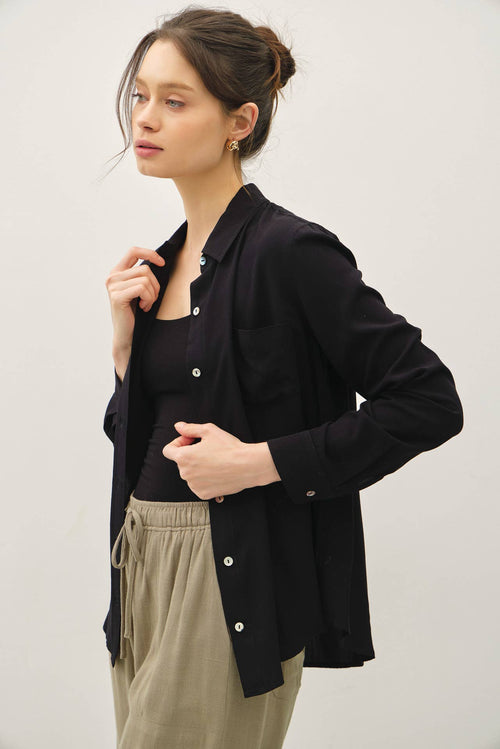 CLASSIC CUT BUTTON UP LONG SLEEVE TOP-Blue Hand Home