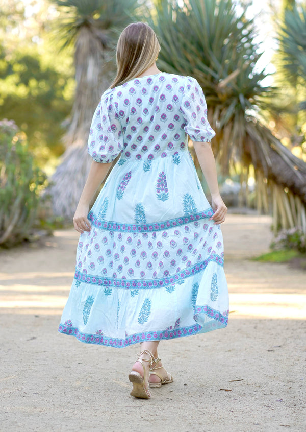 Remi Block Print Maxi Dress Lt. Blue-Blue Hand Home