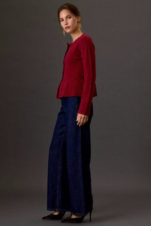 Covered Button Peplum Knit Cardigan