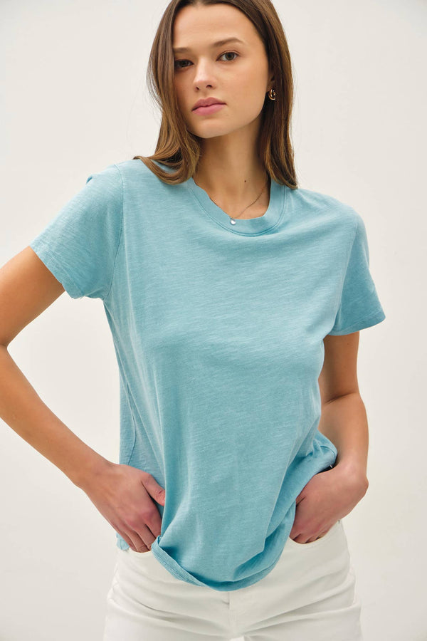 Classic Cut Acid Wash Cotton T-Shirt-Blue Hand Home