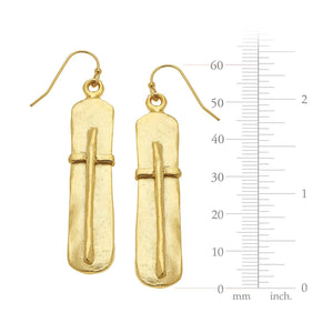 Gold Bar With Cross Earrings