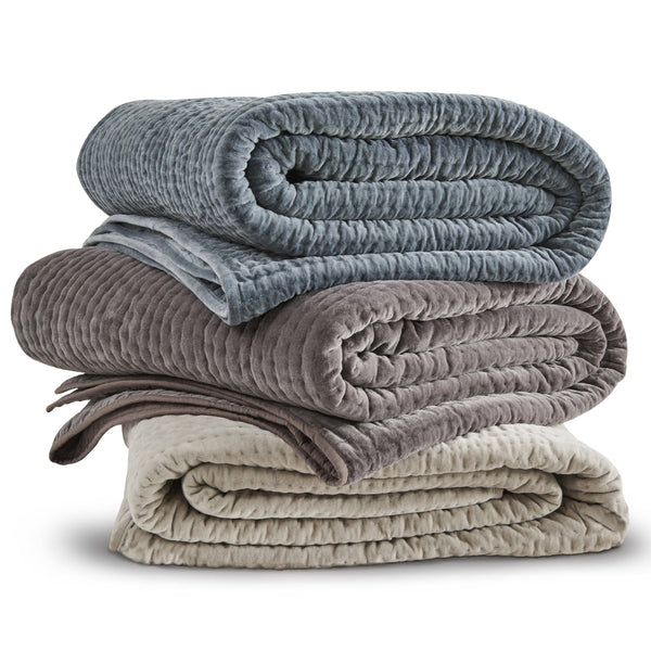 Tamara Velvet Quilt Set-Blue Hand Home