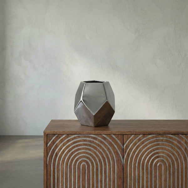 122 Ceramic Vase, Silver Finish-Noir Furniture-Blue Hand Home