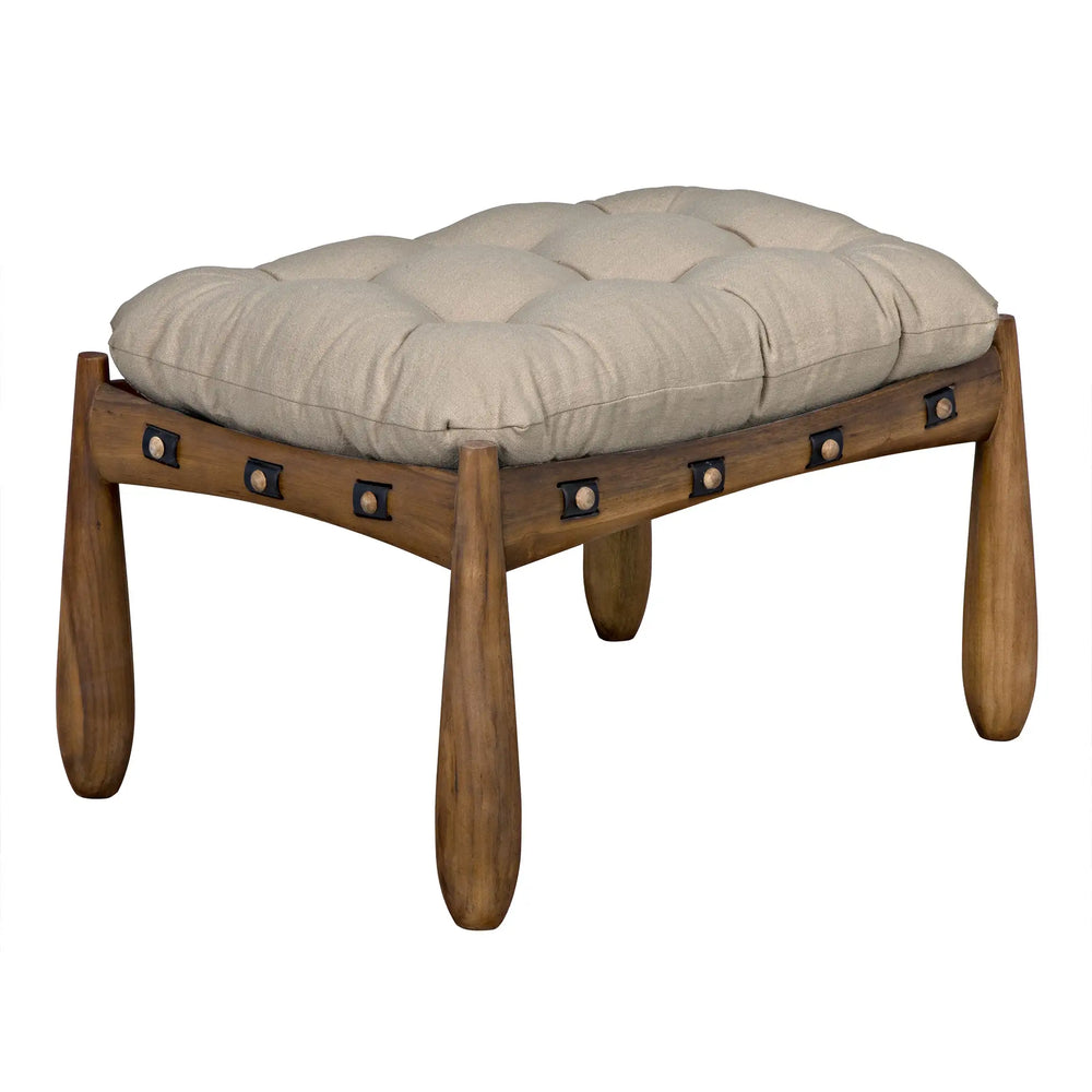 Dante Stool | Rustic Teak and Fabric Ottoman-Noir Furniture-Blue Hand Home
