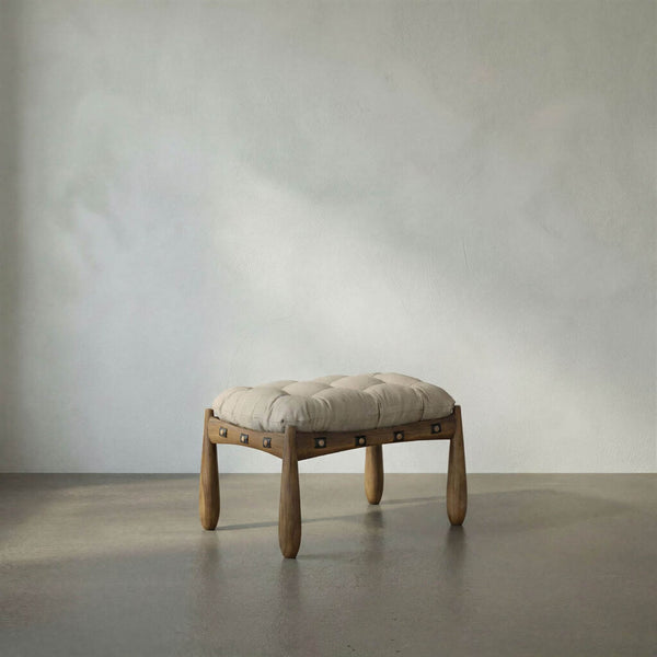 Dante Stool | Rustic Teak and Fabric Ottoman-Noir Furniture-Blue Hand Home