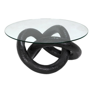 Noir Phobos Coffee Table with Glass, Black Burnt Resin-Blue Hand Home