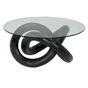 Noir Phobos Coffee Table with Glass, Black Burnt Resin-Blue Hand Home