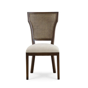 Bramble Aldgate Dining Chair in Matt Teak Brown w/ Thames Natural Performance Fabric w/ Rattan Glaze Back-Bramble-Blue Hand Home