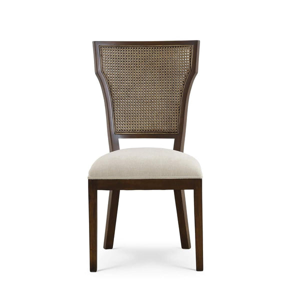 Bramble Aldgate Dining Chair in Matt Teak Brown w/ Thames Natural Performance Fabric w/ Rattan Glaze Back-Bramble-Blue Hand Home