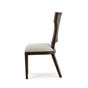 Bramble Aldgate Dining Chair in Matt Teak Brown w/ Thames Natural Performance Fabric w/ Rattan Glaze Back-Bramble-Blue Hand Home