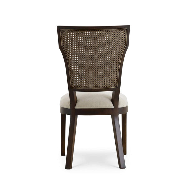 Bramble Aldgate Dining Chair in Matt Teak Brown w/ Thames Natural Performance Fabric w/ Rattan Glaze Back-Bramble-Blue Hand Home