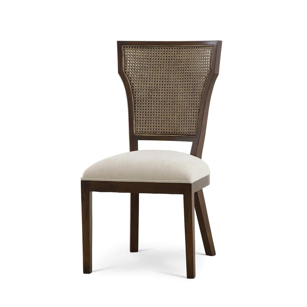 Bramble Aldgate Dining Chair in Matt Teak Brown w/ Thames Natural Performance Fabric w/ Rattan Glaze Back-Bramble-Blue Hand Home