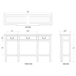 Bramble Amherst Narrow Console Table In Straw Wash-Bramble-Blue Hand Home