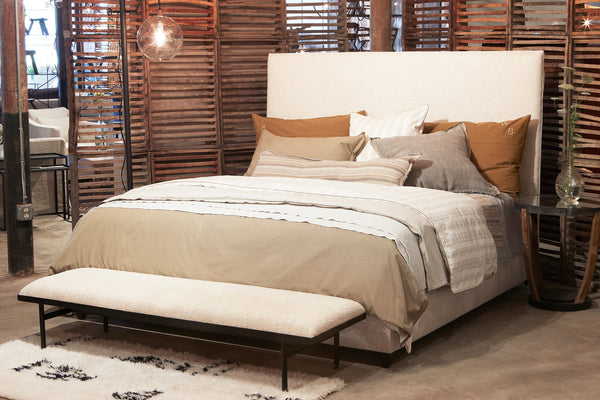 April Tall Upholstered Bed Frame with Removable Slipcover, Modern Design