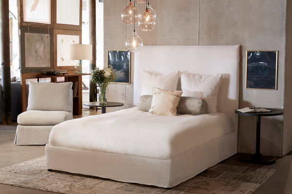 April Tall Upholstered Bed Frame with Removable Slipcover, Modern Design