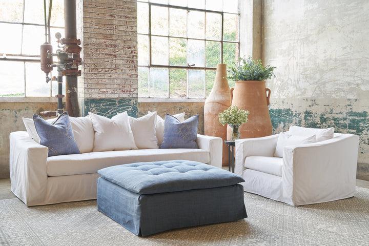Sage Ottoman-Blue Hand Home