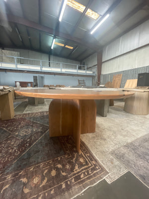 Round Cross Base Dining Table, Natural-Blue Hand Home