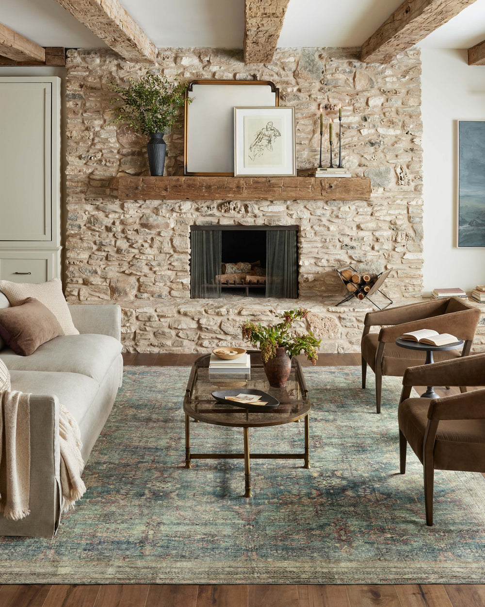 Magnolia Home by Joanna Gaines x Loloi Banks Rug - Ocean / Spice-Blue Hand Home