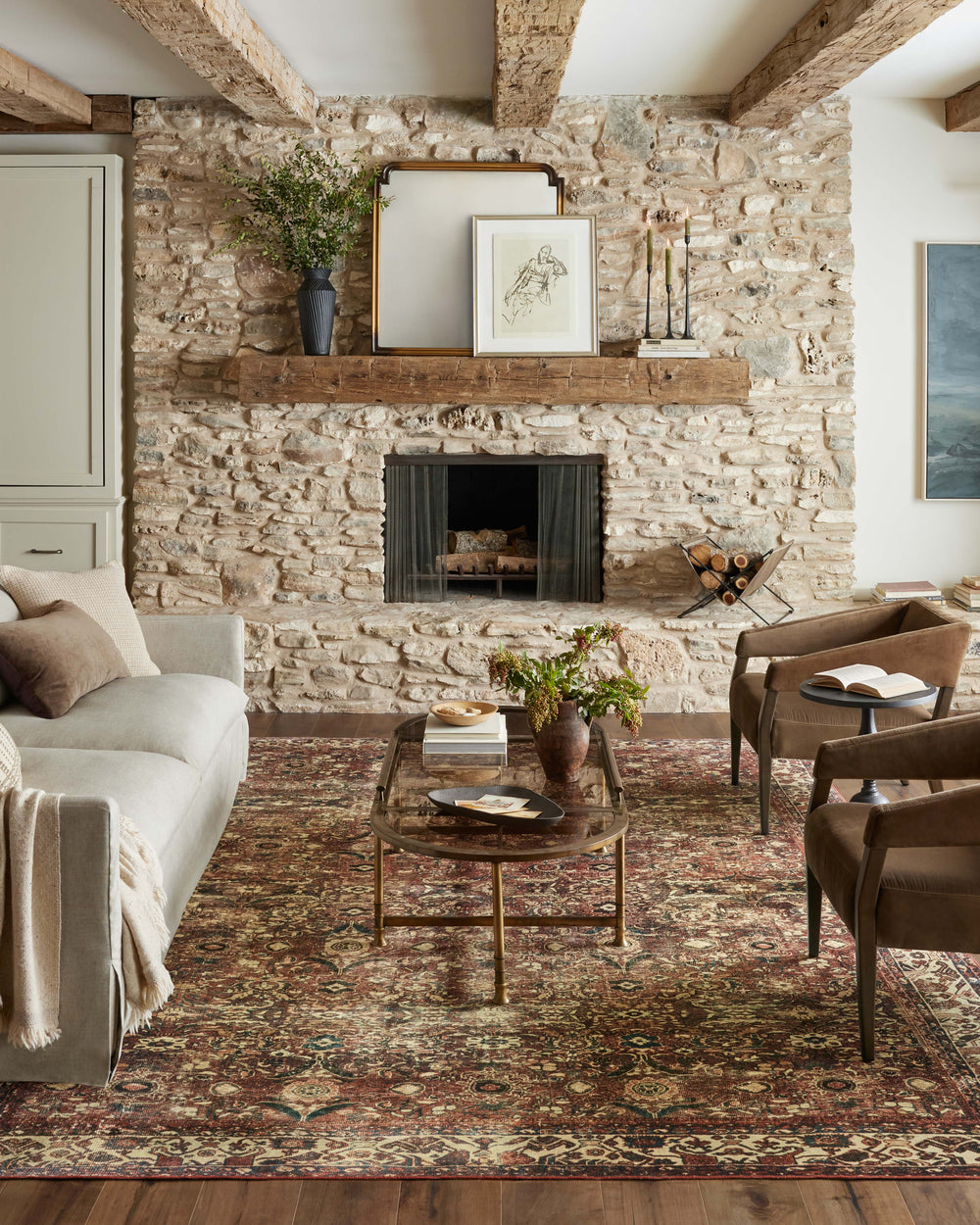 Magnolia Home by Joanna Gaines x Loloi Banks Rug - Brick / Ivory-Blue Hand Home
