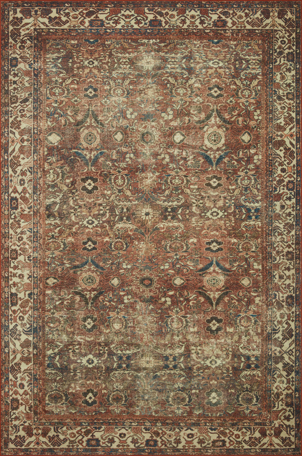 Magnolia Home by Joanna Gaines x Loloi Banks Rug - Brick / Ivory-Blue Hand Home