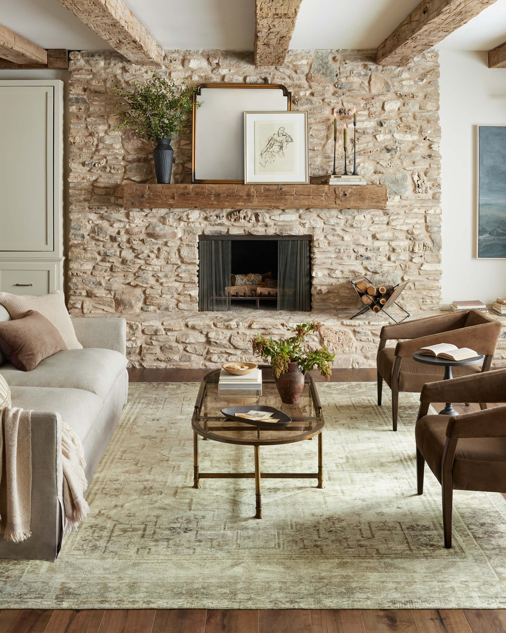 Magnolia Home by Joanna Gaines x Loloi Banks Rug - Natural / Granite-Blue Hand Home