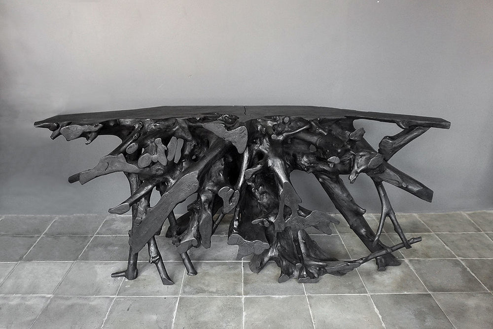 Teak Root Console – Charcoal Finish-Blue Hand Home