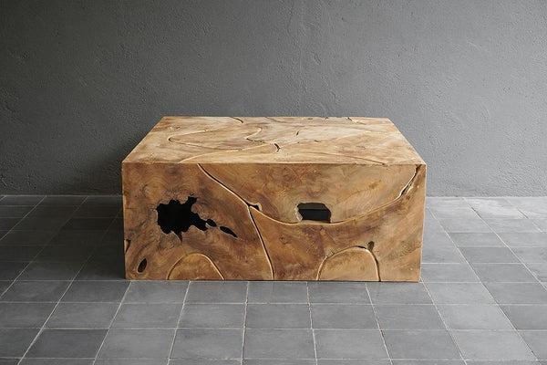 Teak Part Square Coffee Table-Blue Hand Home