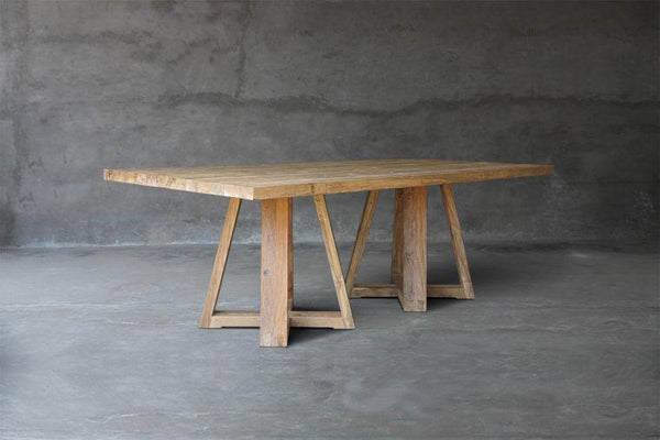 Reclaimed Teak Table with 2 X-Bases-Blue Hand Home