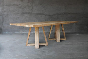 Reclaimed Teak Table with 2 X-Bases-Blue Hand Home