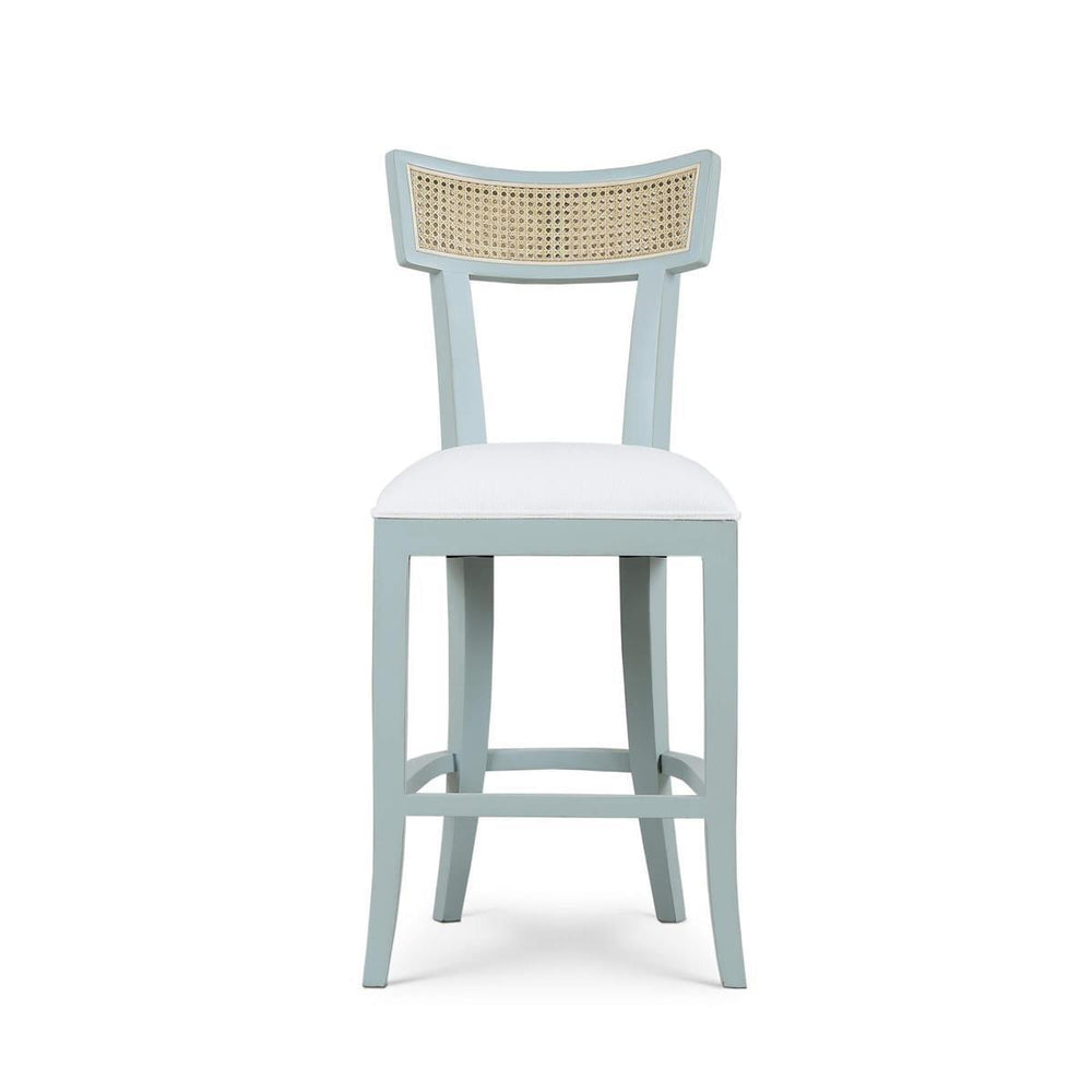 Bramble Beatrice Counter Stool in Vintage Moss Green w/ Arctic White Performance Fabric & Rattan Natural on Back-Bramble-Blue Hand Home