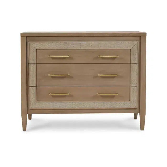 Bramble Belgravia 3 Drawer Dresser In Sandbar W/ White Inset Rattan-Bramble-Blue Hand Home