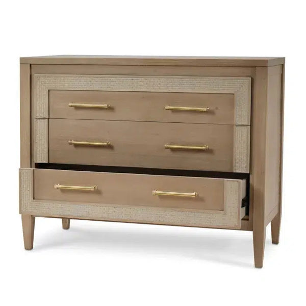 Bramble Belgravia 3 Drawer Dresser In Sandbar W/ White Inset Rattan-Bramble-Blue Hand Home