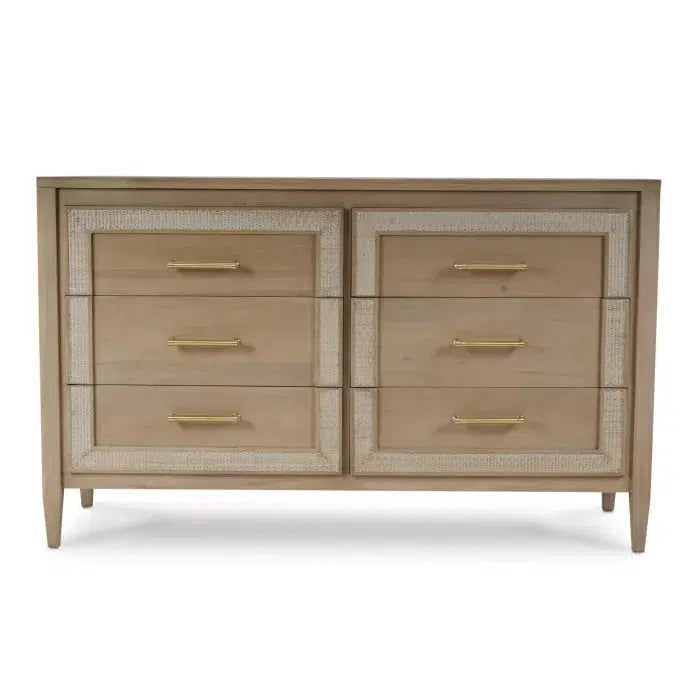 Bramble Belgravia 6 Drawer Dresser In Sandbar W/ White Inset Rattan-Bramble-Blue Hand Home