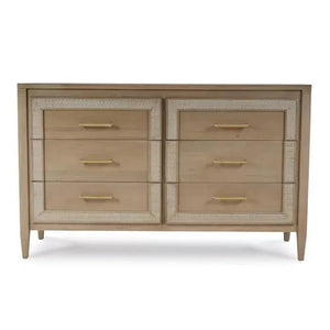 Bramble Belgravia 6 Drawer Dresser In Sandbar W/ White Inset Rattan-Bramble-Blue Hand Home