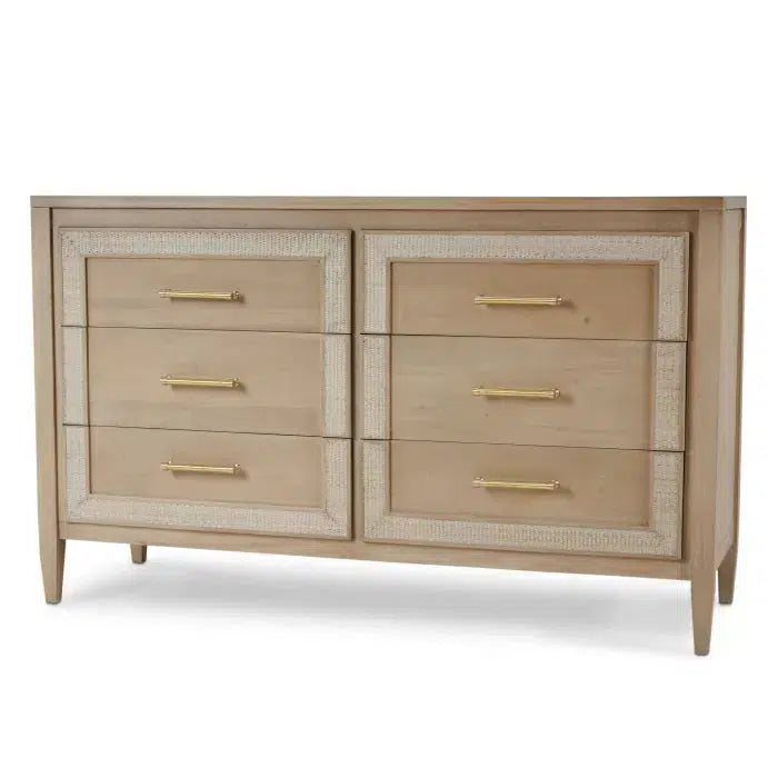 Bramble Belgravia 6 Drawer Dresser In Sandbar W/ White Inset Rattan-Bramble-Blue Hand Home