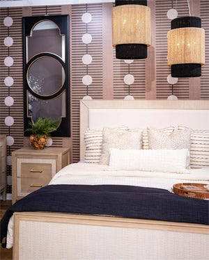 Belgravia Bedside Table with Rattan Detailing and Solid Hardwood Construction-Blue Hand Home