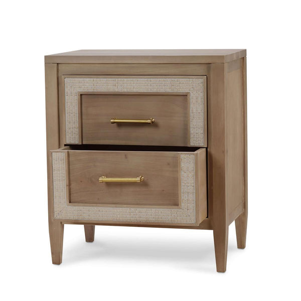 Belgravia Bedside Table with Rattan Detailing and Solid Hardwood Construction-Blue Hand Home