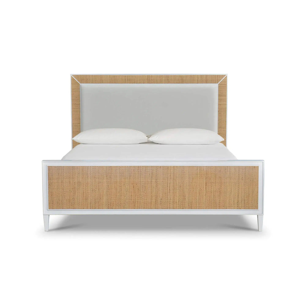 Belgravia Upholstered Bed W/ Rattan King Bed-Blue Hand Home