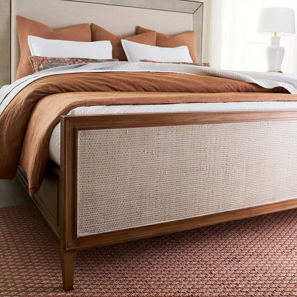 Belgravia Upholstered Bed W/ Rattan King Bed-Blue Hand Home