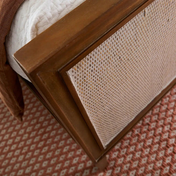 Belgravia Upholstered Bed W/ Rattan King Bed-Blue Hand Home