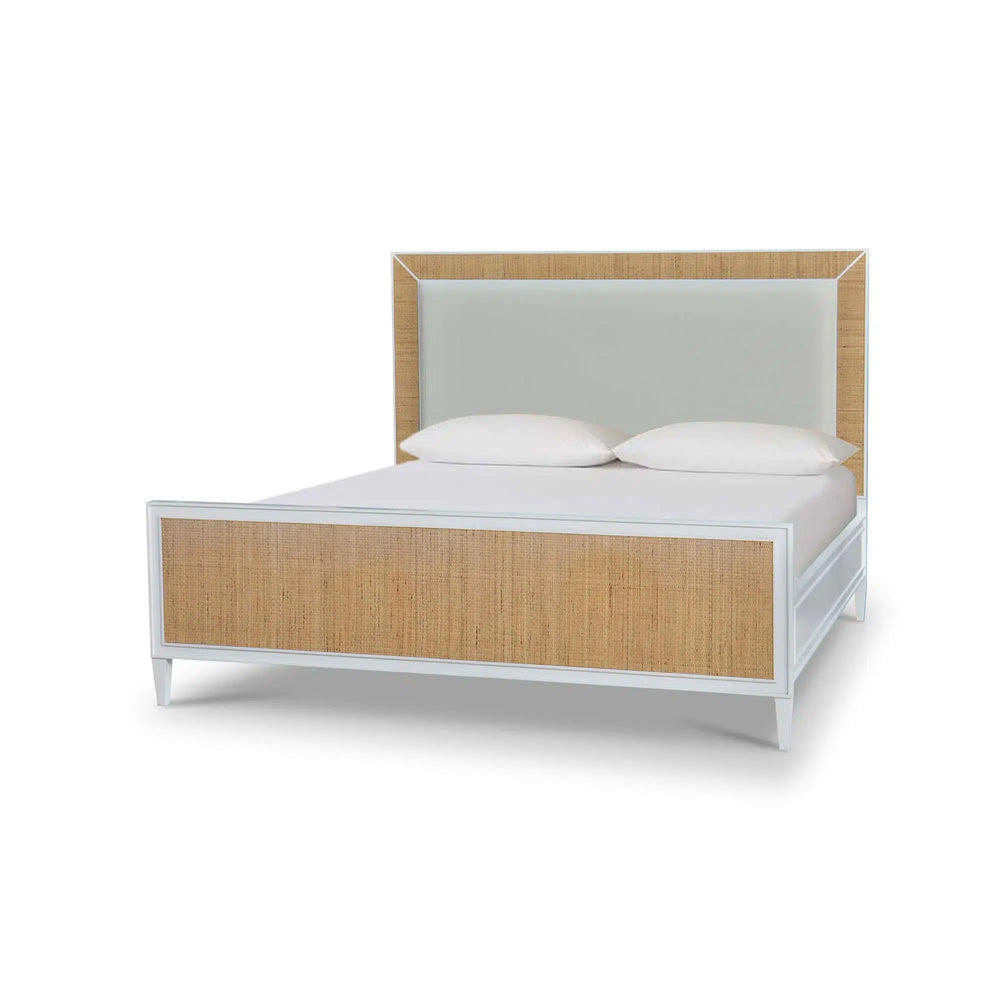 Belgravia Upholstered Bed W/ Rattan King Bed-Blue Hand Home