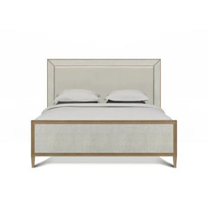 Bramble Belgravia Upholstered King Bed In Sandbar. Upholstered In Dinara Natural Performance Fabric W/ White Rattan-Bramble-Blue Hand Home