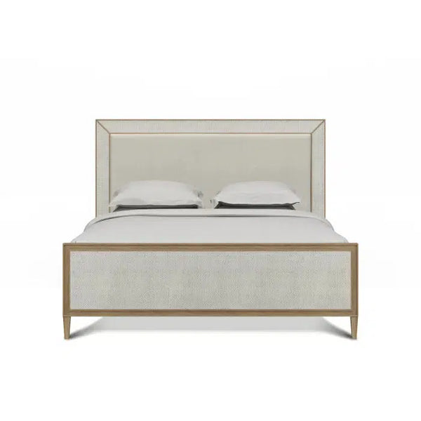 Bramble Belgravia Upholstered King Bed In Sandbar. Upholstered In Dinara Natural Performance Fabric W/ White Rattan-Bramble-Blue Hand Home