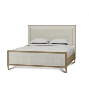 Bramble Belgravia Upholstered King Bed In Sandbar. Upholstered In Dinara Natural Performance Fabric W/ White Rattan-Bramble-Blue Hand Home