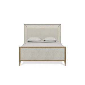 Bramble Belgravia Upholstered Queen Bed In Sandbar. Upholstered In Dinara Natural Performance Fabric W/ White Rattan.-Bramble-Blue Hand Home