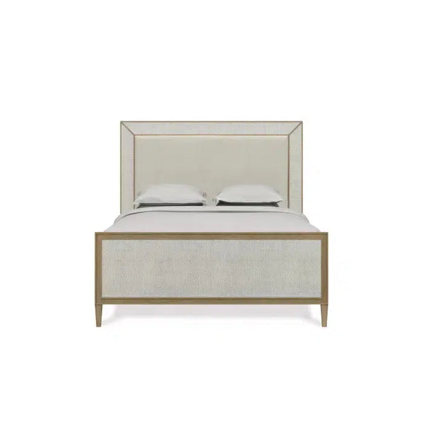Bramble Belgravia Upholstered Queen Bed In Sandbar. Upholstered In Dinara Natural Performance Fabric W/ White Rattan.-Bramble-Blue Hand Home